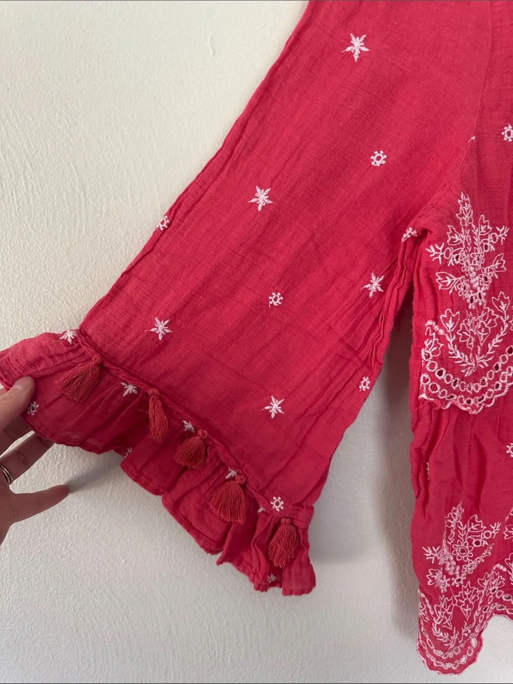American Eagle Outfitters Red Embroidered Peasant Top medium - Picture 3 of 6